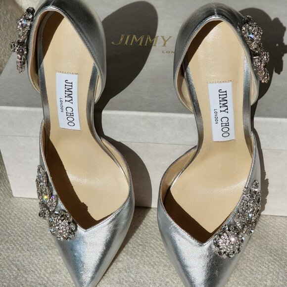 immy Choo Teja 100mm Silver Leather Crystal D'orsay Pump - Picture 4 of 13
